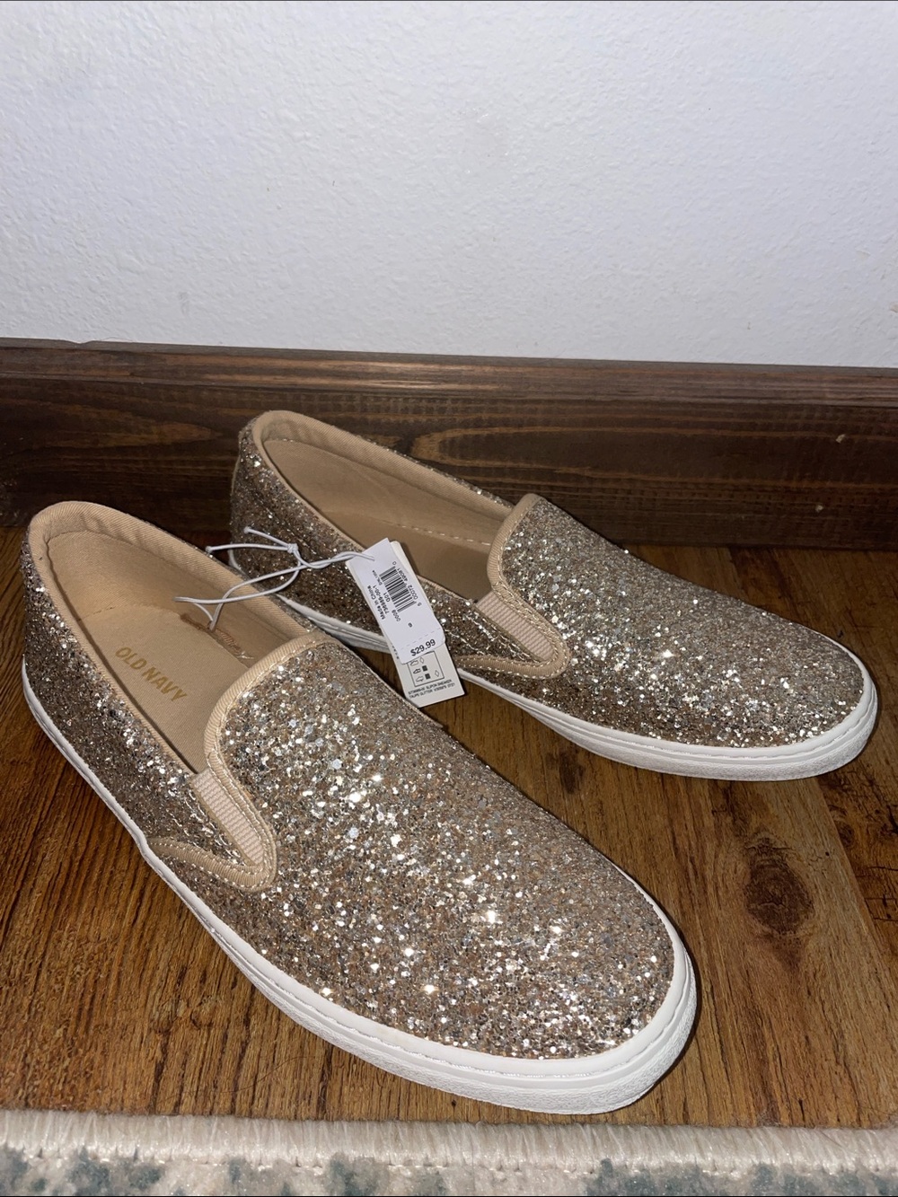Old Navy Women's Glitter Slip-On Sneakers in Gold Glitter